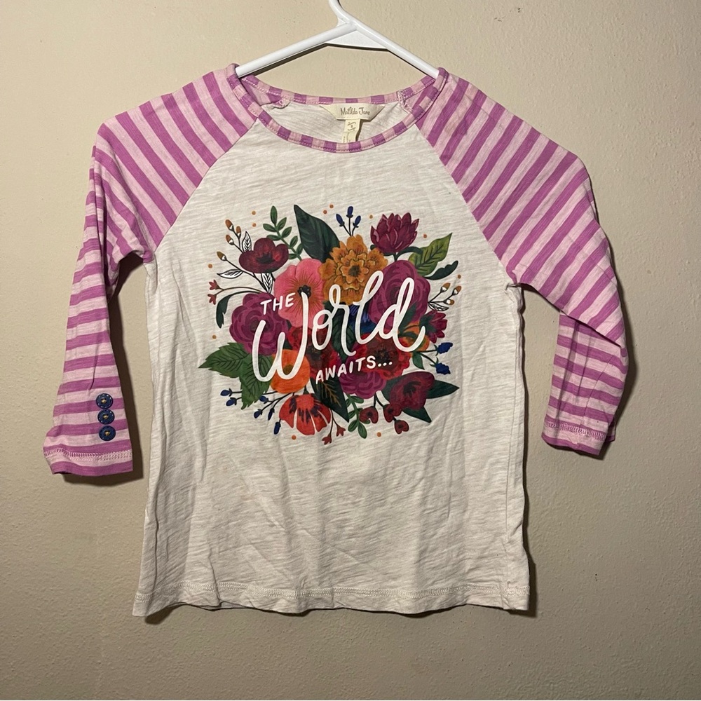 Matilda Jane Pink Striped Floral Long Sleeve Tee SZ 8